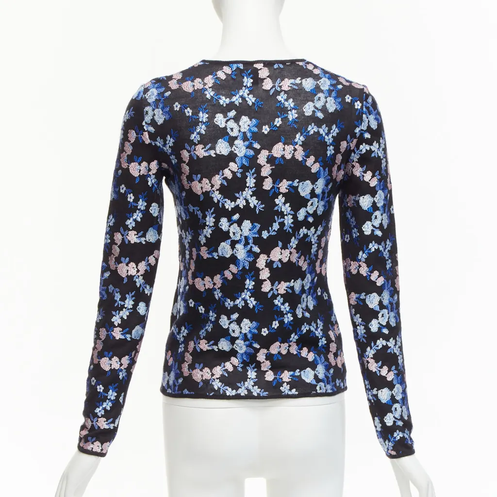 Giambattista Valli Floral Embroidery Top Black Cashmere Never worn - Box View