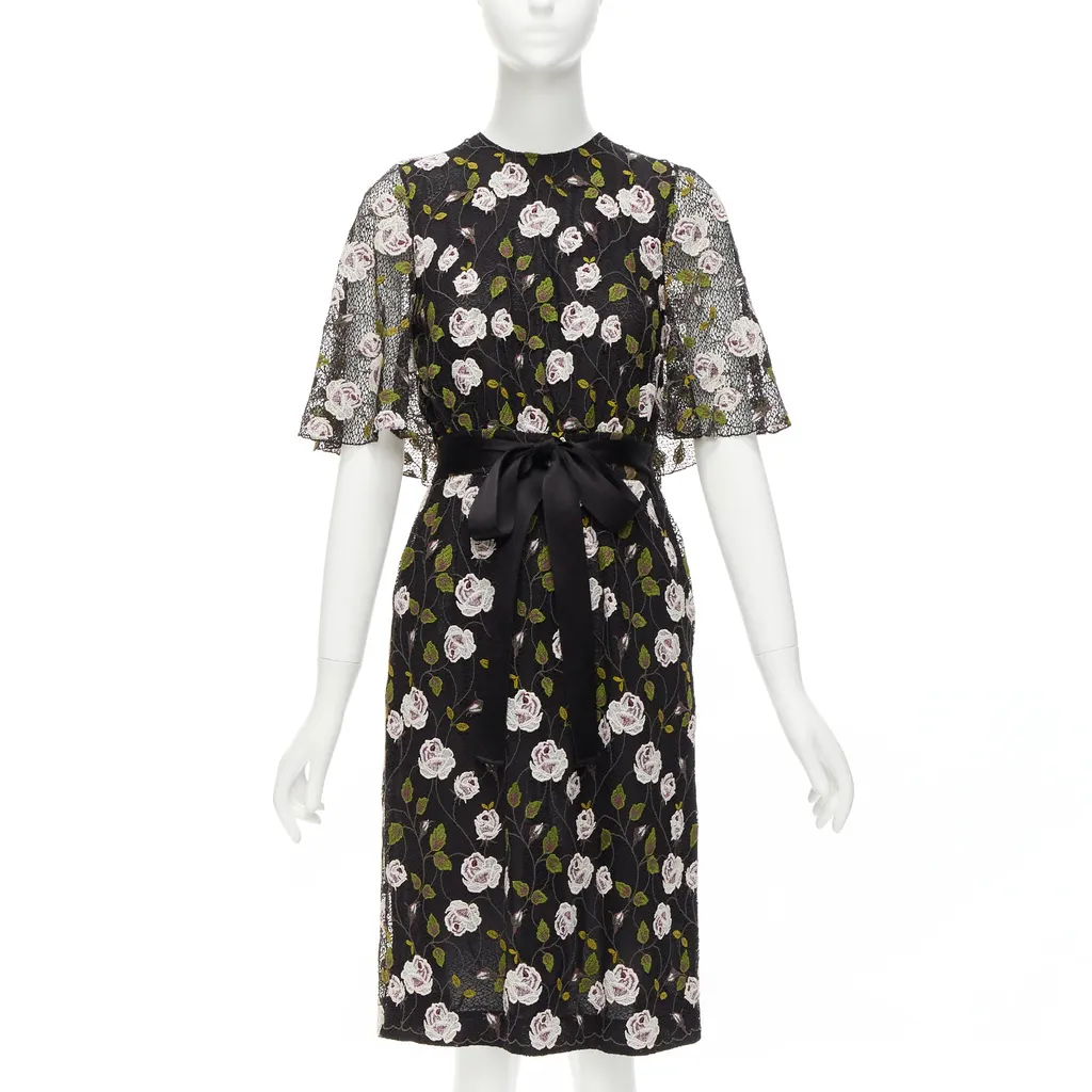 Giambattista Valli Lace Cape Dress Black Cotton Very good - Front View