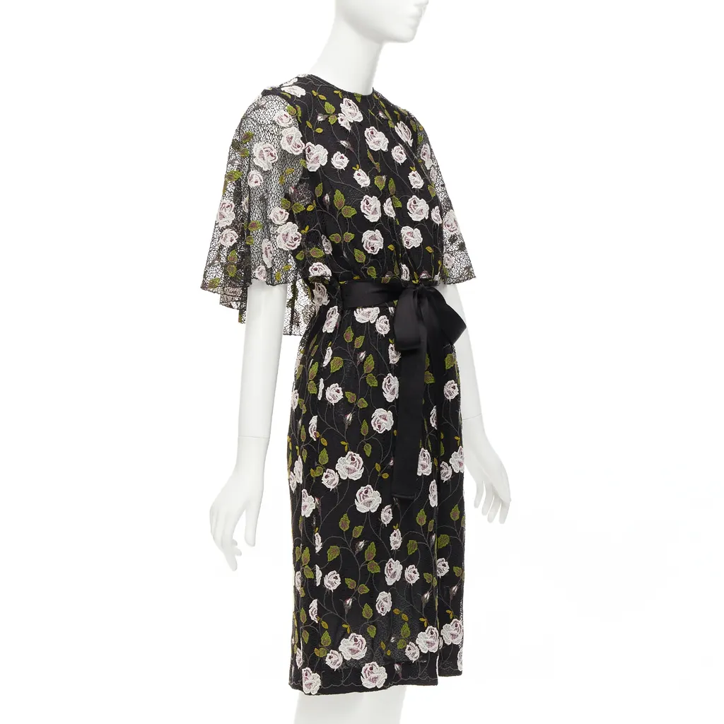 Giambattista Valli Lace Cape Dress Black Cotton Very good - Inside View