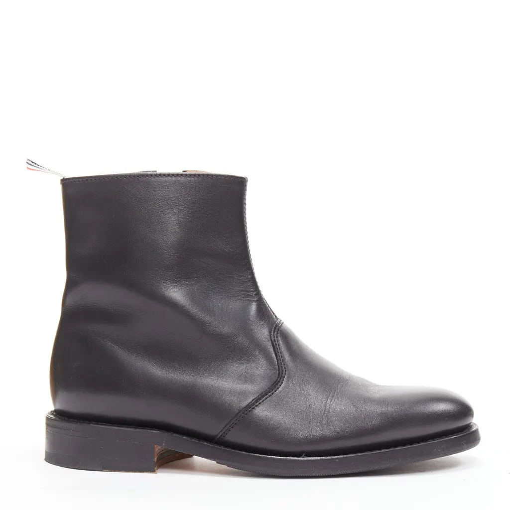 Thom Browne Minimal Tab Zip Boots Black Leather Good - Front View