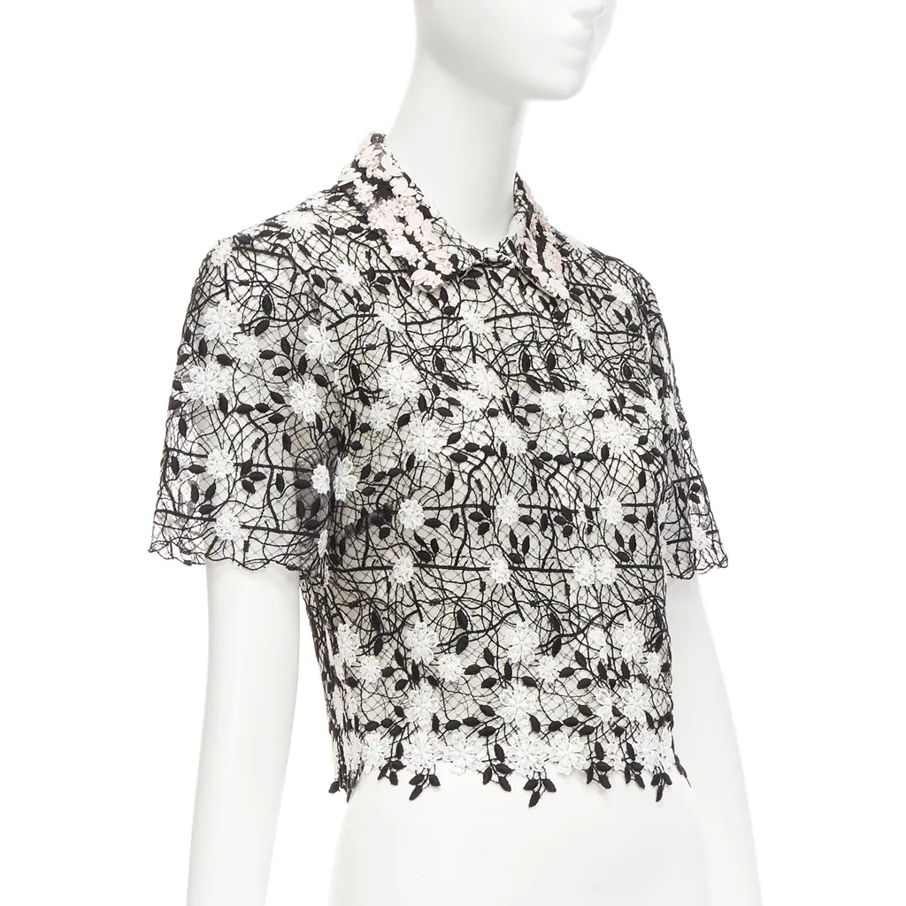Giambattista Valli Lace Applique Shirt Black Cotton Never worn - Inside View