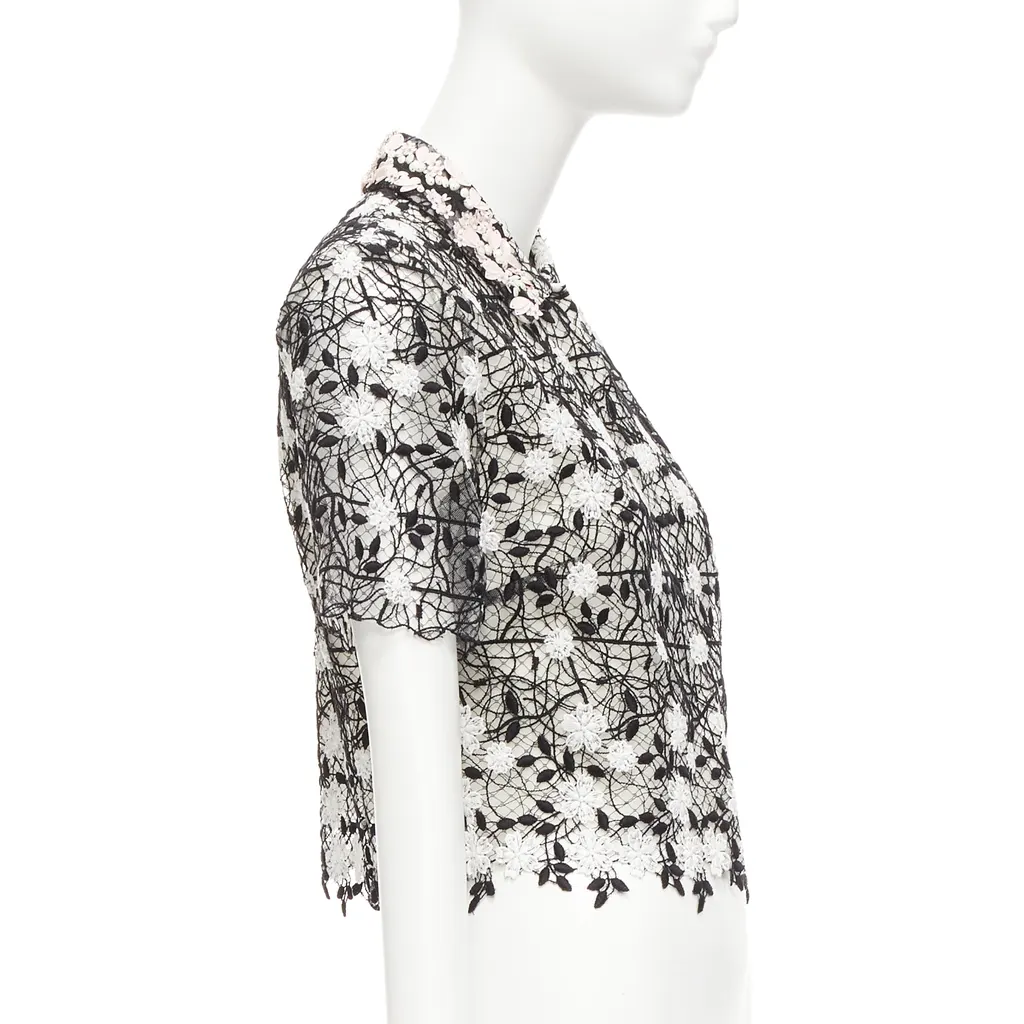 Giambattista Valli Lace Applique Shirt Black Cotton Never worn - Model View