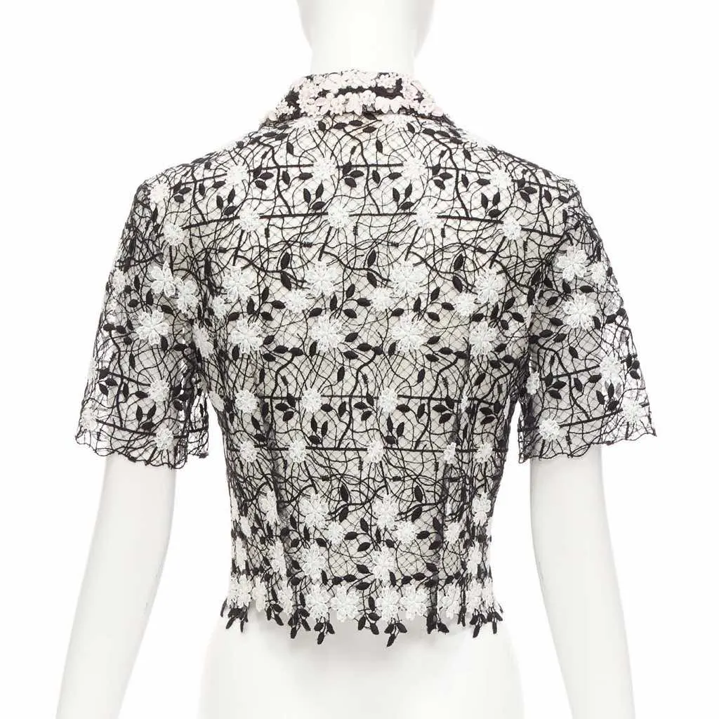 Giambattista Valli Lace Applique Shirt Black Cotton Never worn - Box View