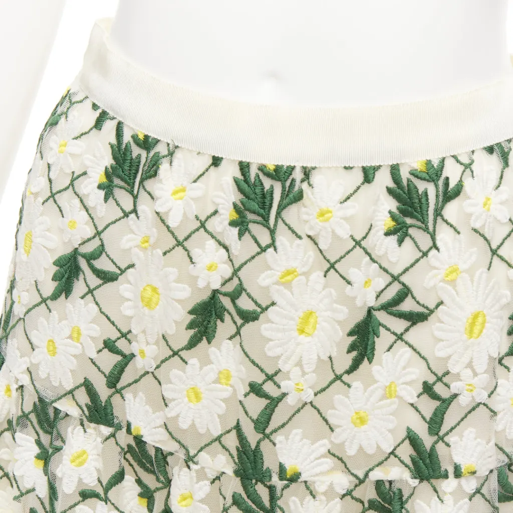 Giambattista Valli Daisy Embroidered Skirt White Cotton Never worn - Back View