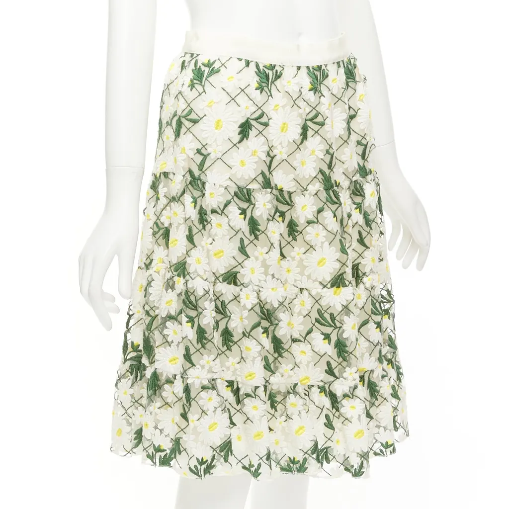 Giambattista Valli Daisy Embroidered Skirt White Cotton Never worn - Inside View