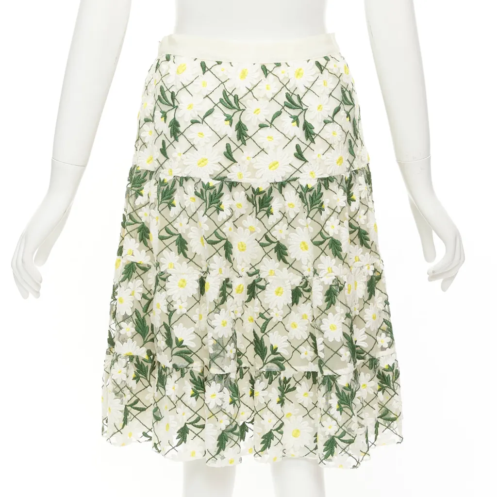 Giambattista Valli Daisy Embroidered Skirt White Cotton Never worn - Box View