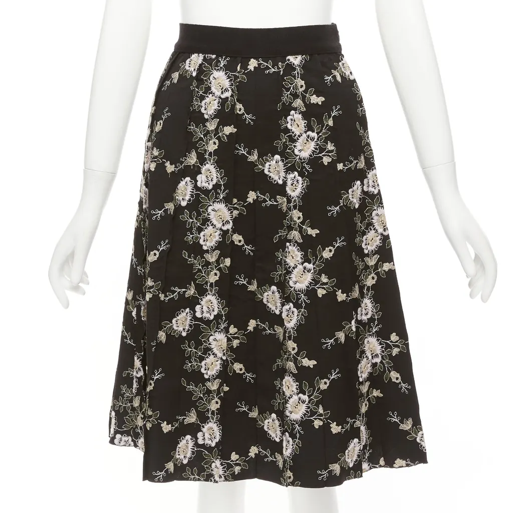 Giambattista Valli Floral Wool Skirt Black Wool Never worn - Front View