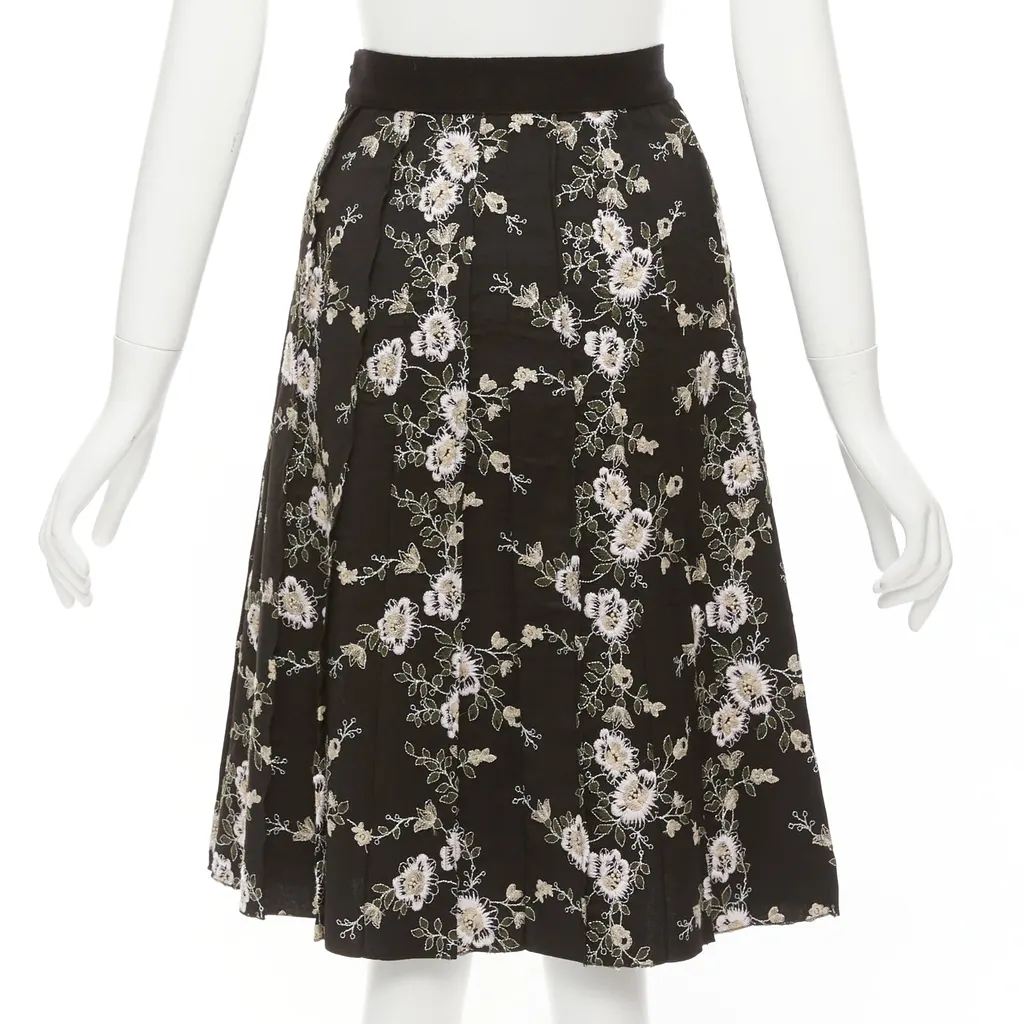Giambattista Valli Floral Wool Skirt Black Wool Never worn - Box View
