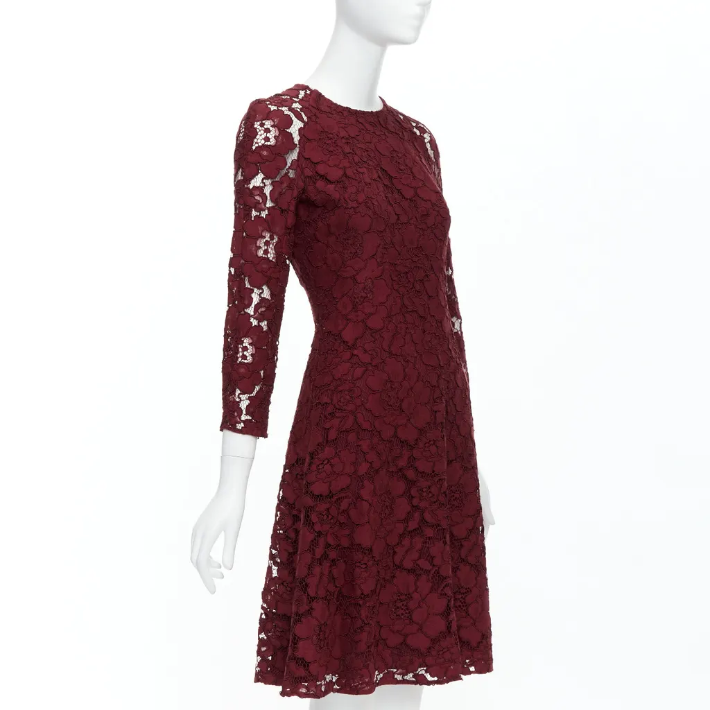 Oscar De La Renta Lace Fit Dress Burgundy Polyester Good - Inside View