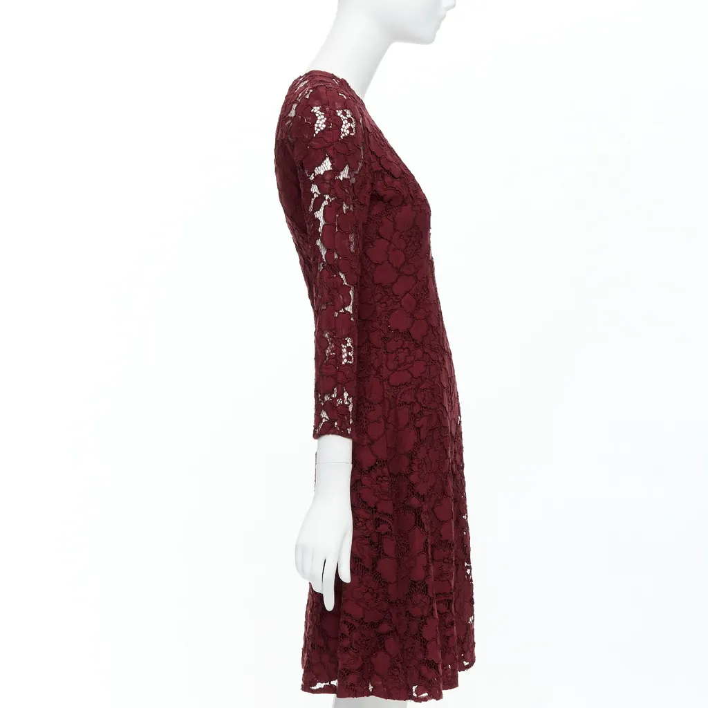 Oscar De La Renta Lace Fit Dress Burgundy Polyester Good - Model View