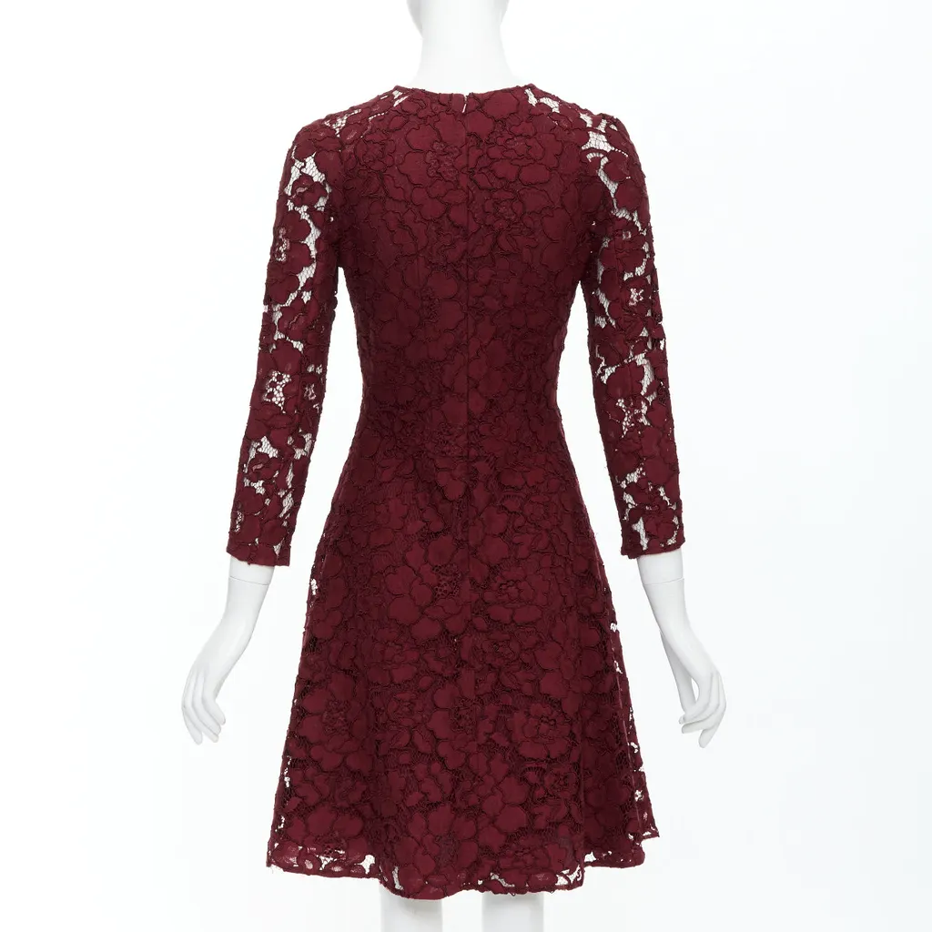 Oscar De La Renta Lace Fit Dress Burgundy Polyester Good - Box View