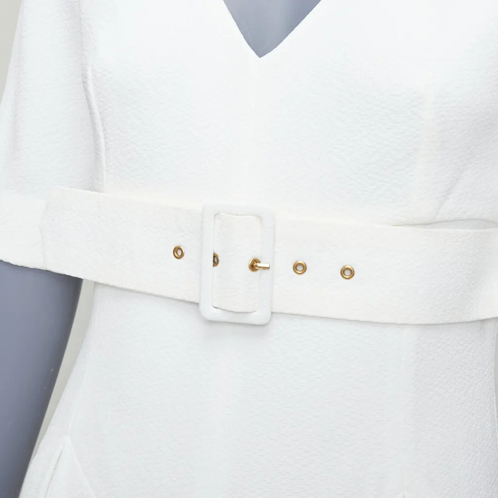 Emilia Wickstead Cloque Belted Jumpsuit Beige Polyester Very good - Back View