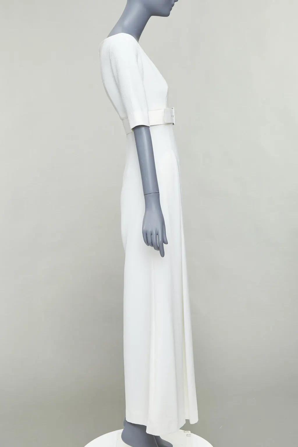 Emilia Wickstead Cloque Belted Jumpsuit Beige Polyester Very good - Model View