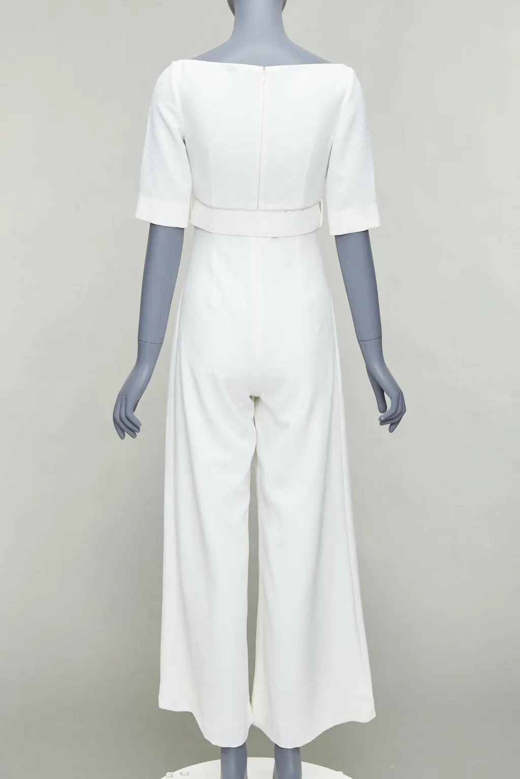 Emilia Wickstead Cloque Belted Jumpsuit Beige Polyester Very good - Box View