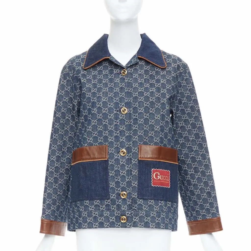 Gucci Blue Denim GG Coat Blue Cotton Never worn - Front View