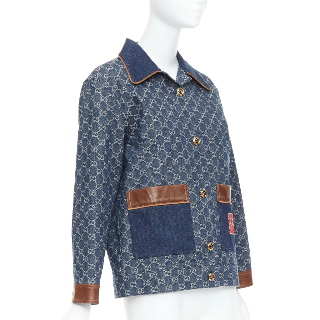 Gucci Blue Denim GG Coat Blue Cotton Never worn - Model View