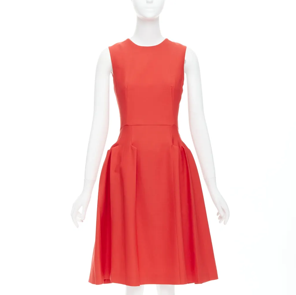 Bottega Veneta 3D Pleated Dress Red Wool Never worn - Front View