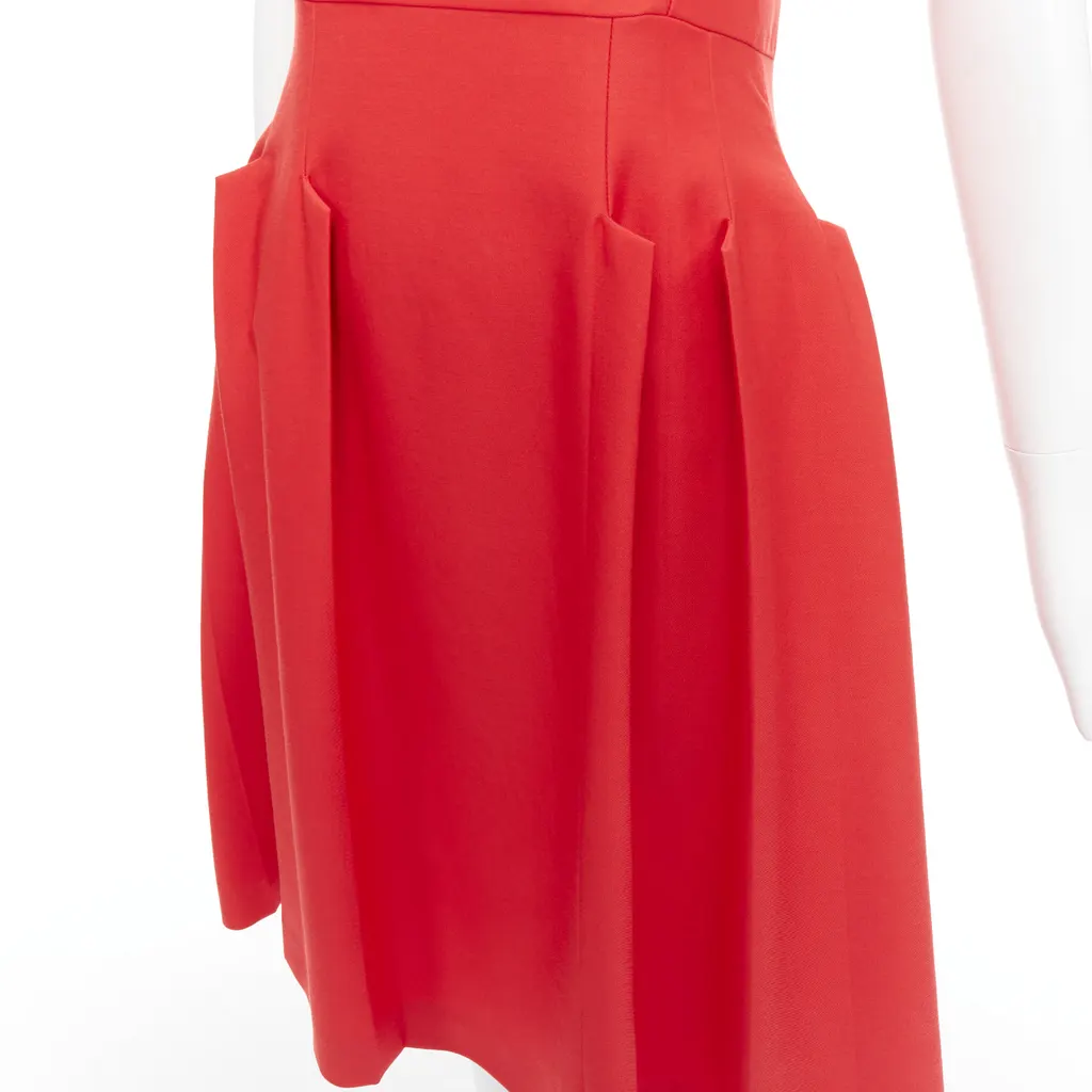 Bottega Veneta 3D Pleated Dress Red Wool Never worn - Back View