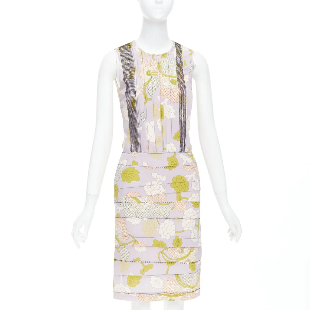 Bottega Veneta Mesh Pleat Dress Purple Silk Very good - Front View