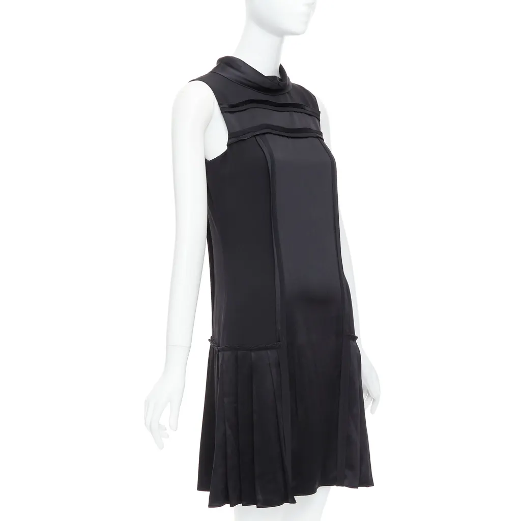 Oscar De La Renta Foldover Collar Dress Black Silk Very good - Inside View