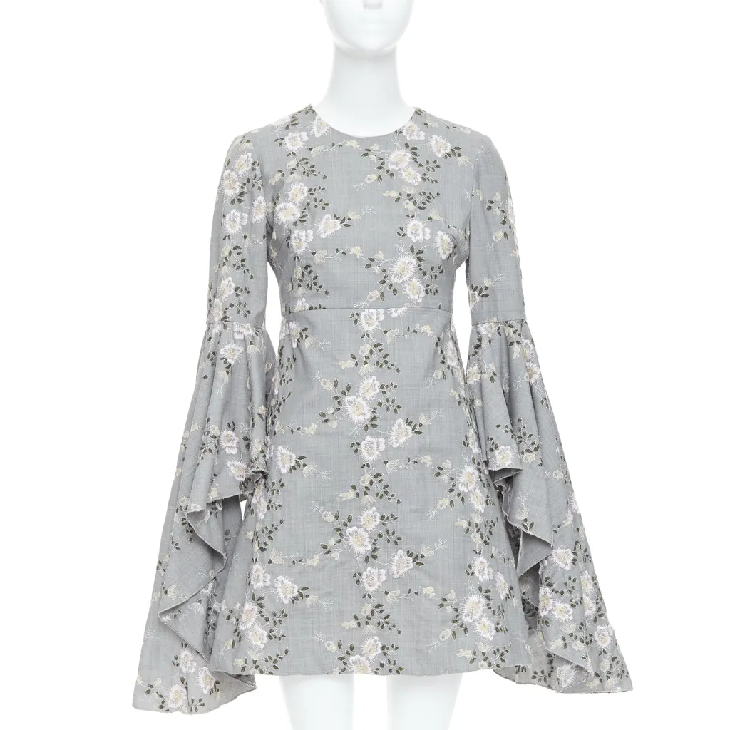Giambattista Valli Embroidery Dress Grey Wool Good - Front View