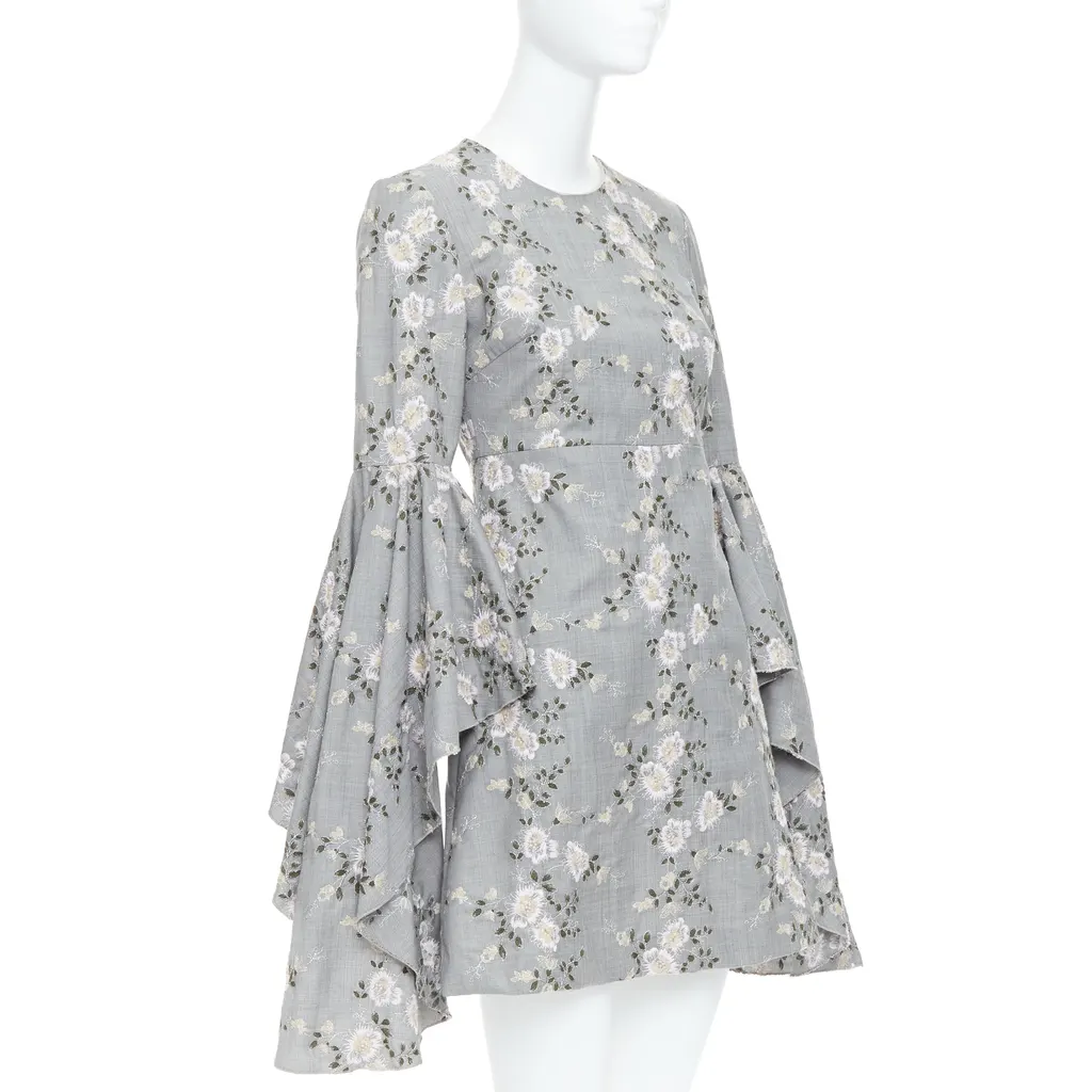 Giambattista Valli Embroidery Dress Grey Wool Good - Inside View