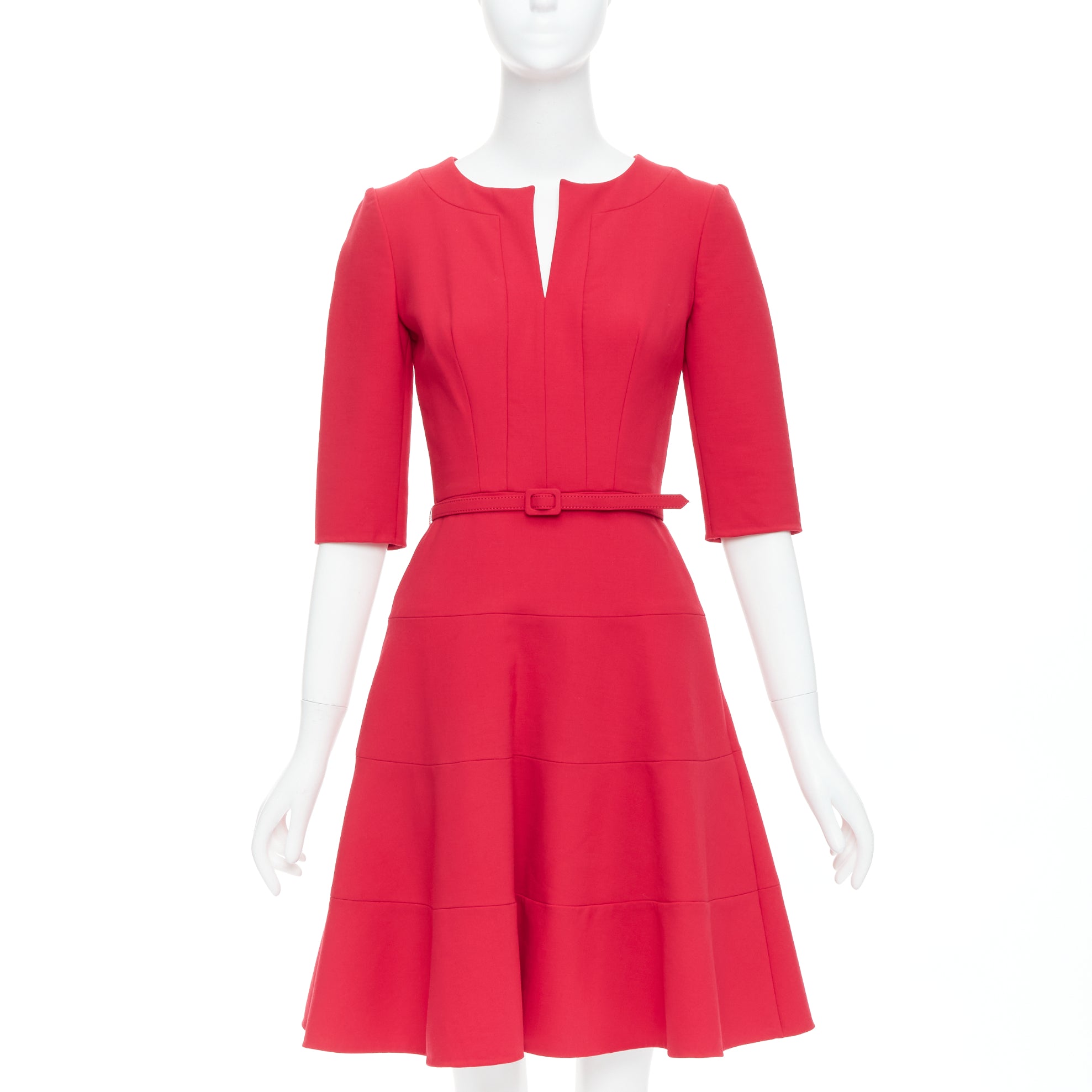 Oscar De La Renta Pleated Belted Dress