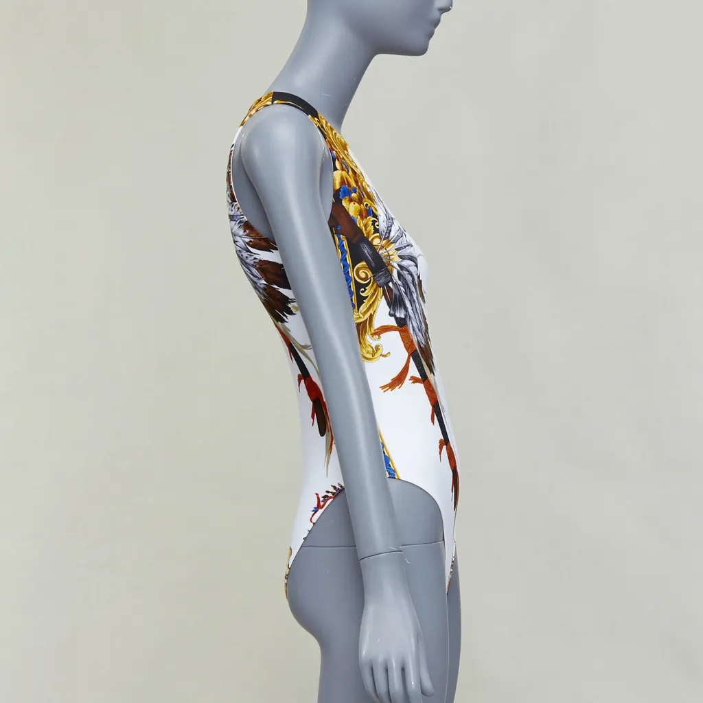Versace Indian Print Swimsuit White Polyamide Very good - Model View
