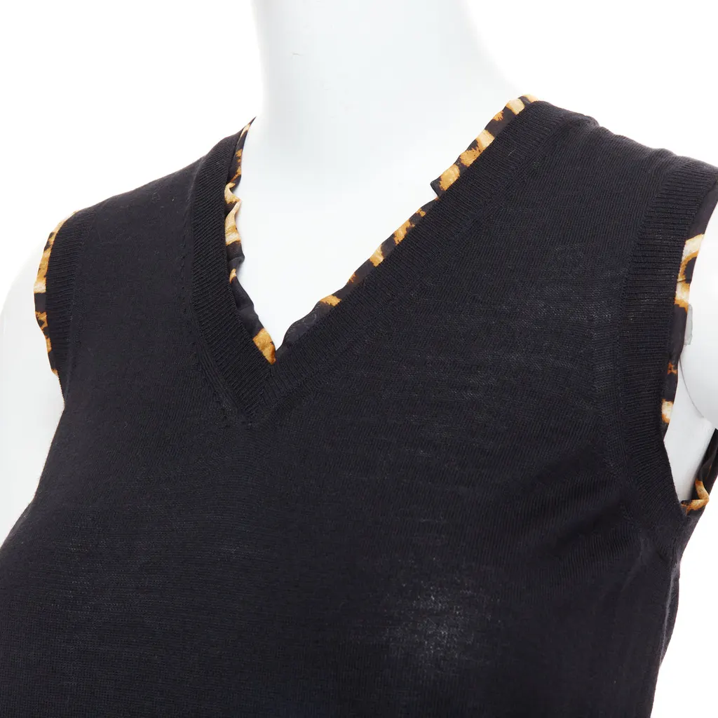 Yves Saint Laurent Leopard Trim Vest Black Wool Very good - Back View