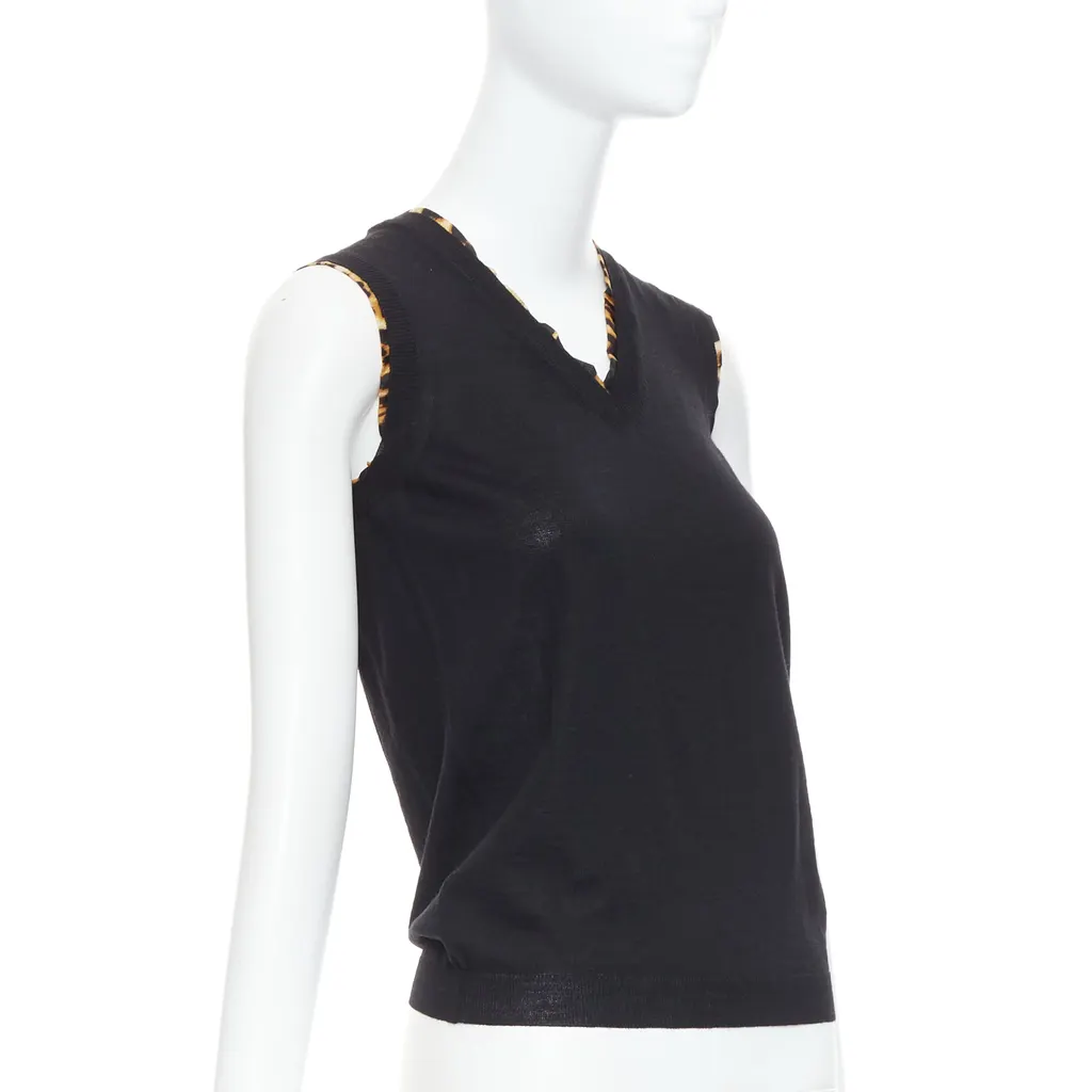 Yves Saint Laurent Leopard Trim Vest Black Wool Very good - Inside View