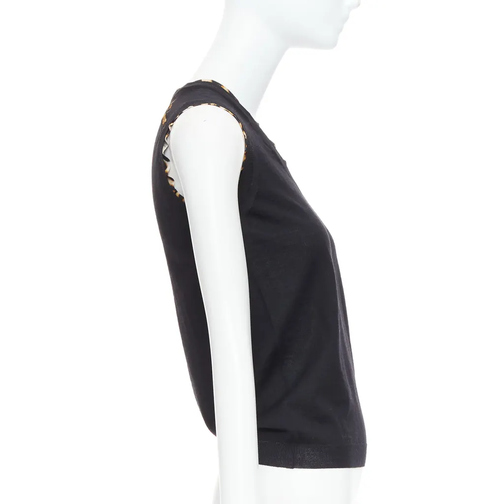 Yves Saint Laurent Leopard Trim Vest Black Wool Very good - Model View