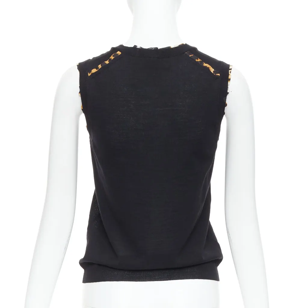 Yves Saint Laurent Leopard Trim Vest Black Wool Very good - Box View