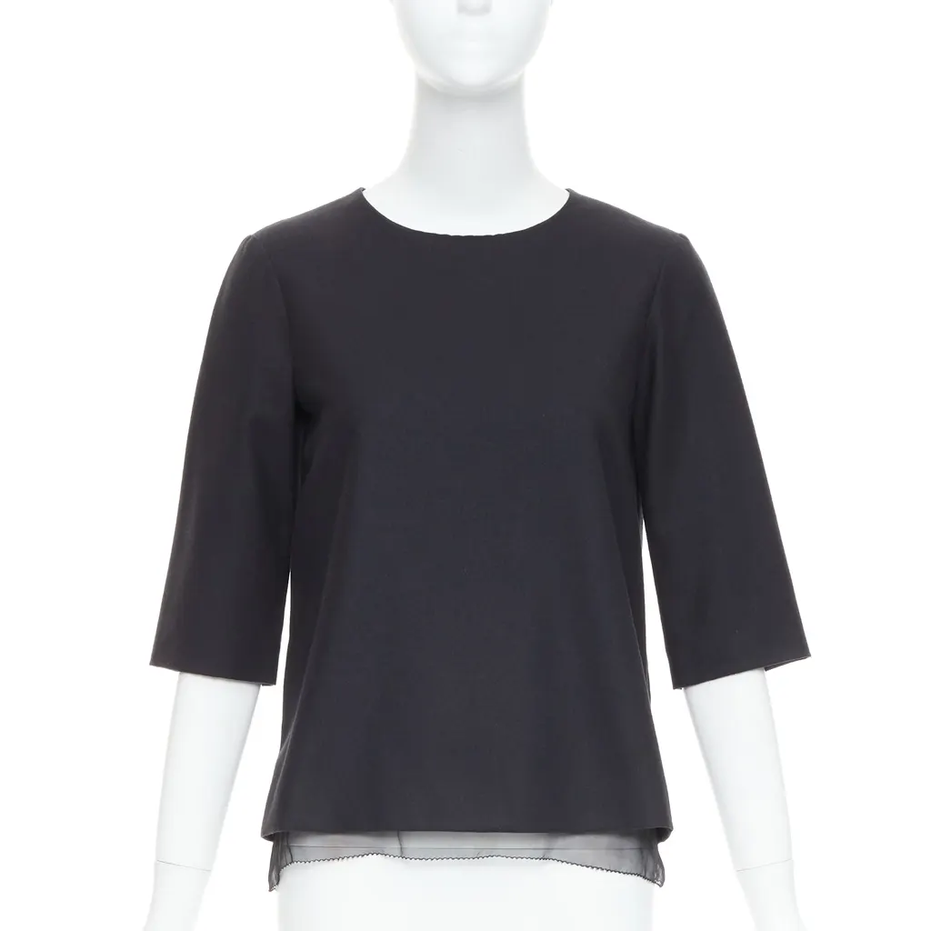 The Row Sheer Boxy Top Black Wool Very good - Front View