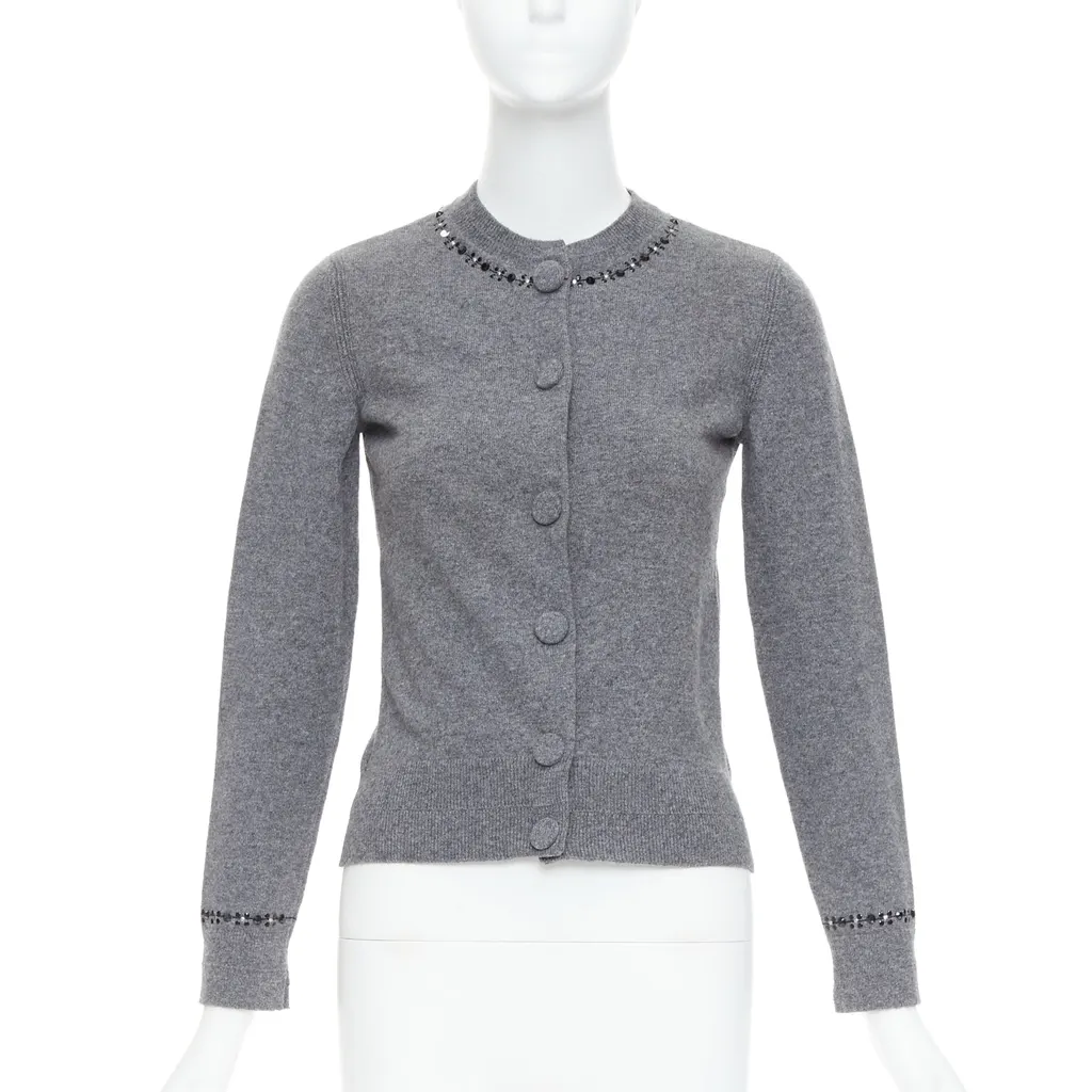 Marc Jacobs Embellished Trim Cardigan Grey Wool Good - Front View