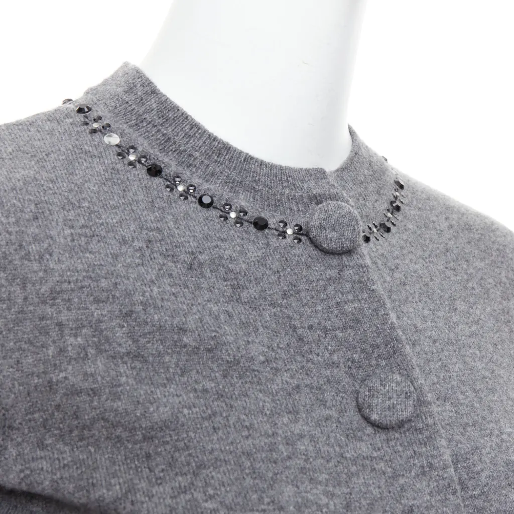 Marc Jacobs Embellished Trim Cardigan Grey Wool Good - Back View