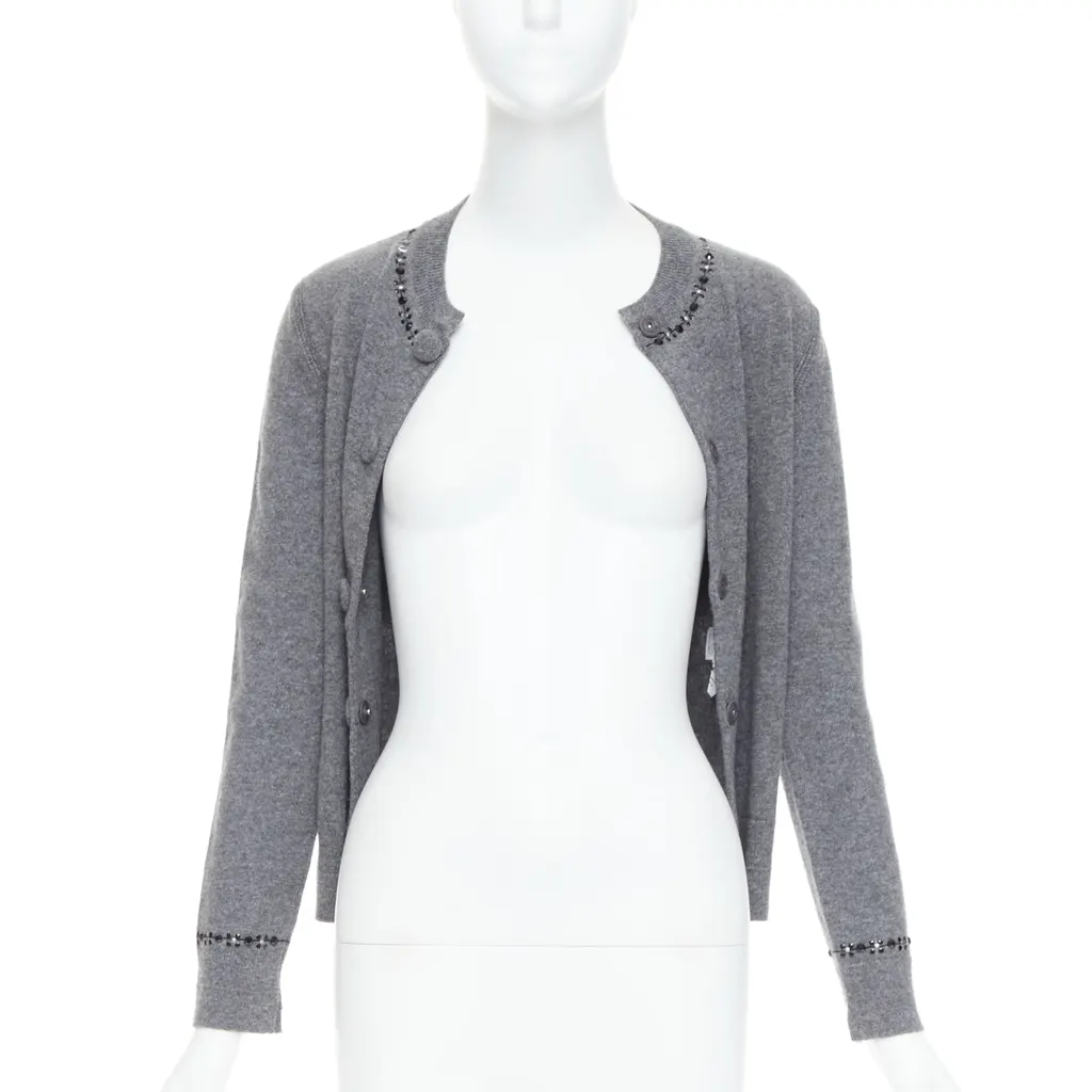 Marc Jacobs Embellished Trim Cardigan Grey Wool Good - Inside View