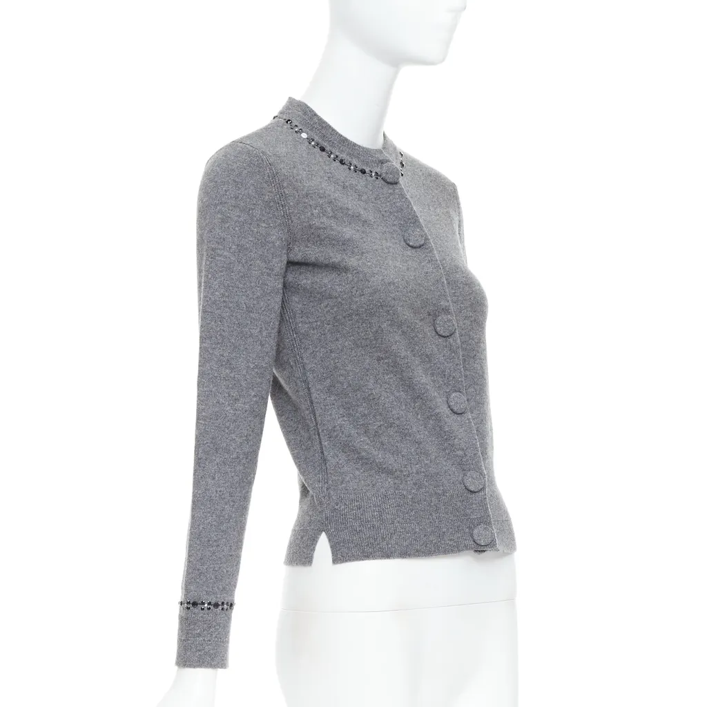 Marc Jacobs Embellished Trim Cardigan Grey Wool Good - Model View