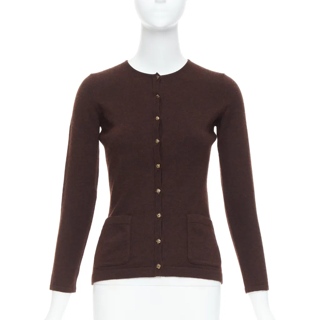 Oscar De La Renta Cashmere Silk Cardigan Brown Cashmere Very good - Front View