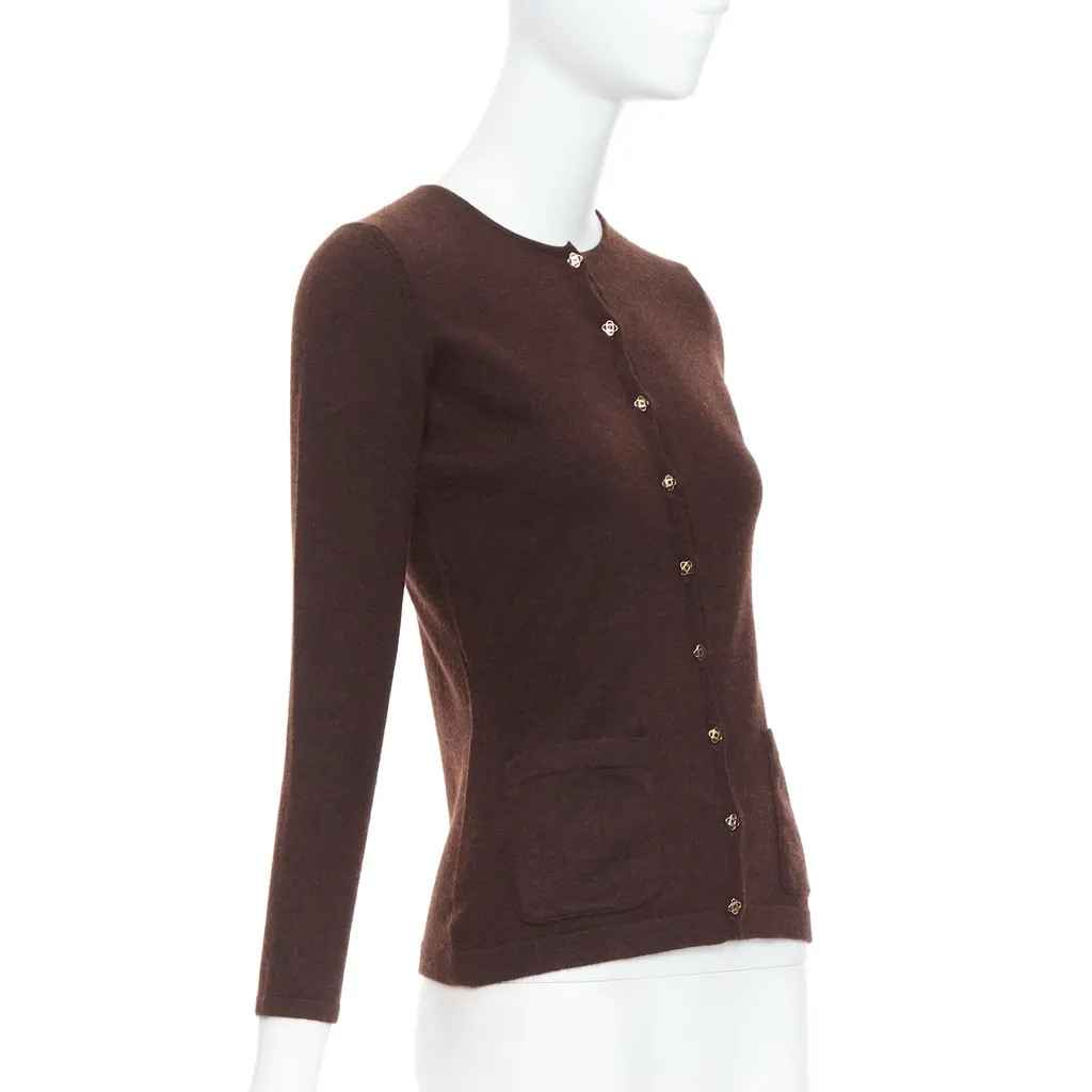 Oscar De La Renta Cashmere Silk Cardigan Brown Cashmere Very good - Model View