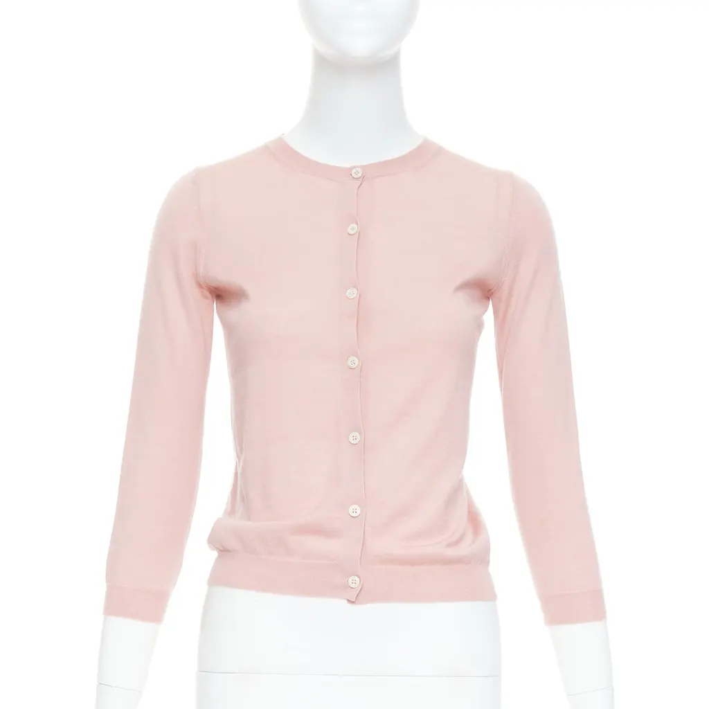 Prada Shell Button Cardigan Pink Cashmere Good - Front View