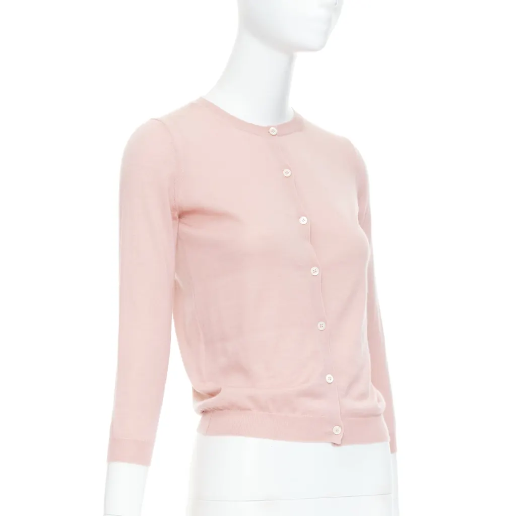 Prada Shell Button Cardigan Pink Cashmere Good - Model View