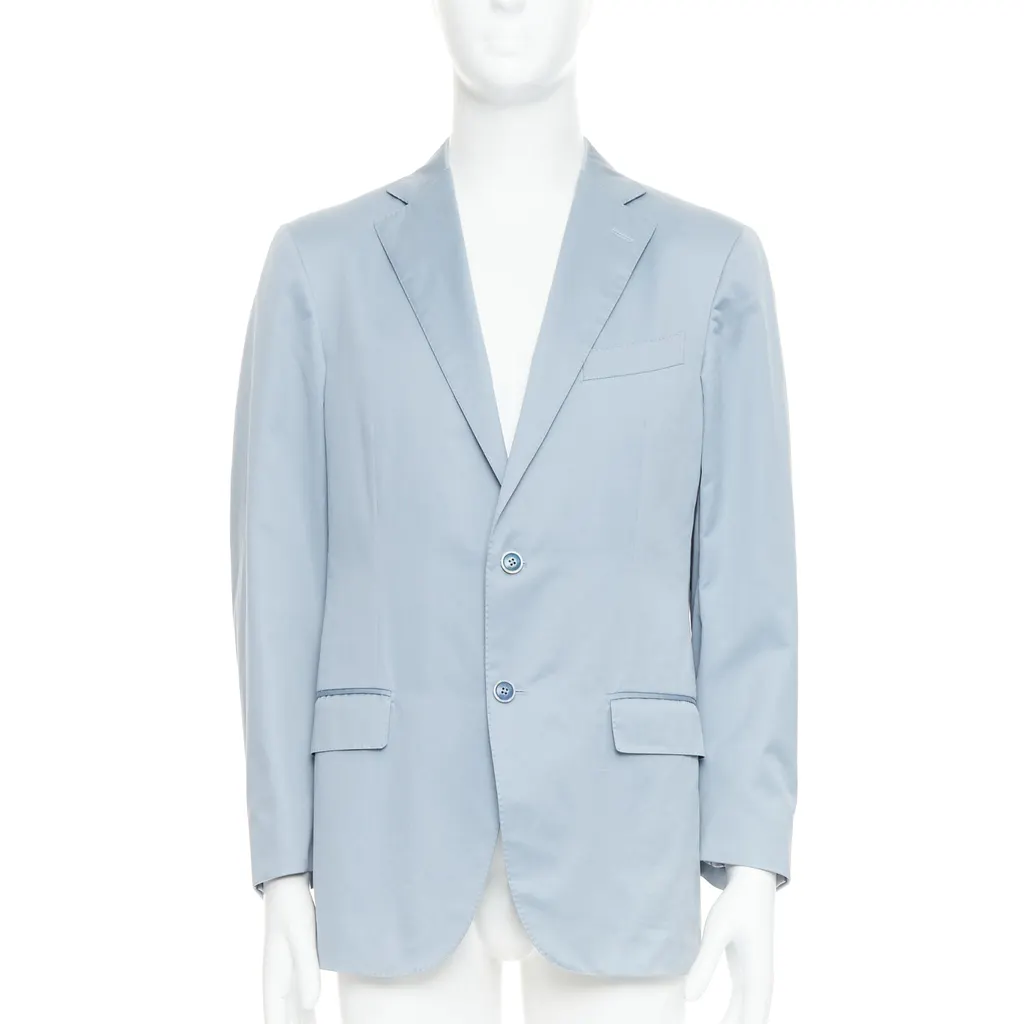 Ermenegildo Zegna Light Blue Handstitched Blazer Blue Cotton Good - Front View