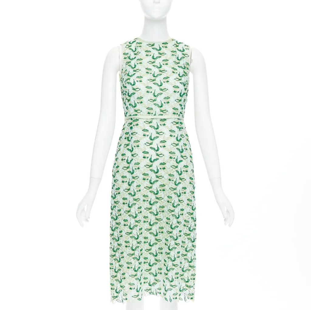Giambattista Valli Leaf Lace Dress Green Polyester Very good - Front View