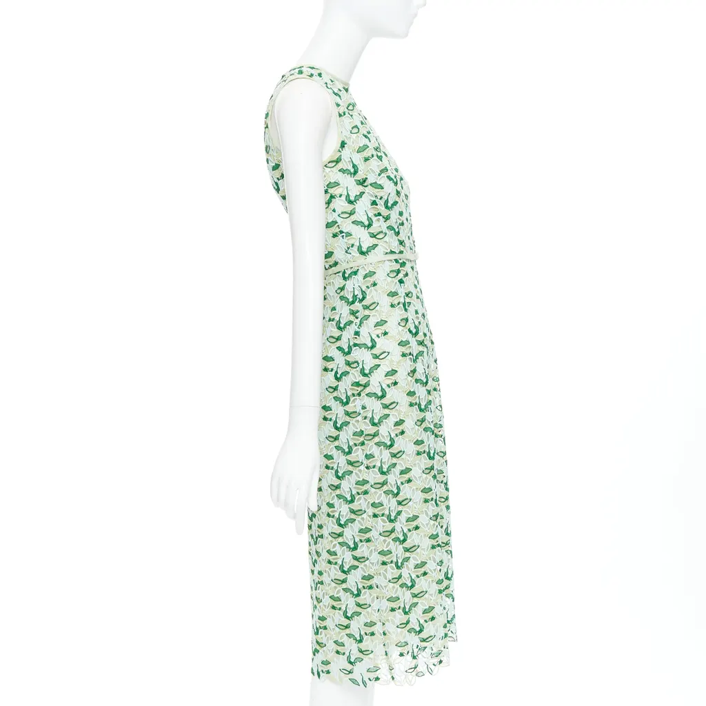 Giambattista Valli Leaf Lace Dress Green Polyester Very good - Model View