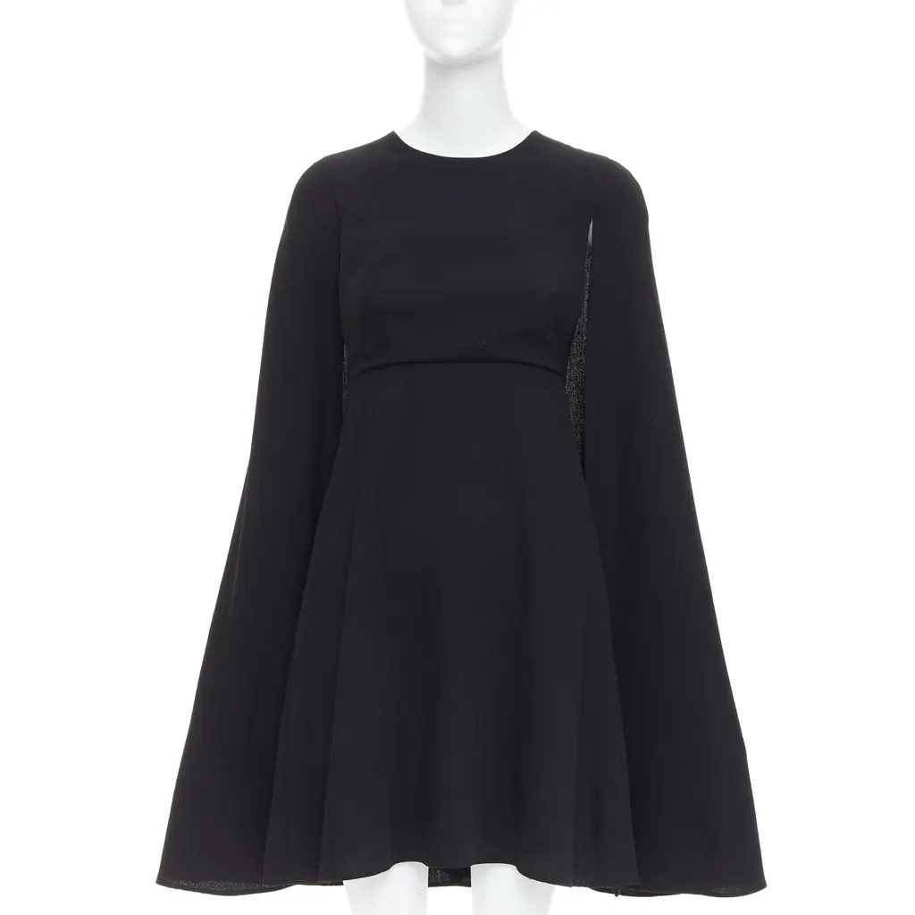Valentino Cape Back Dress Black Silk Very good - Front View