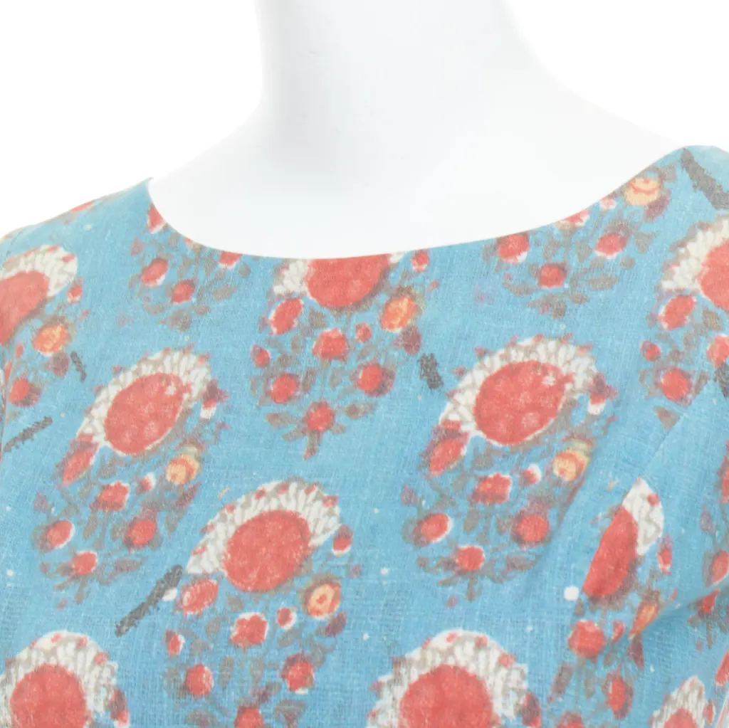 Oscar De La Renta Vintage Print Dress Red Cotton Very good - Back View