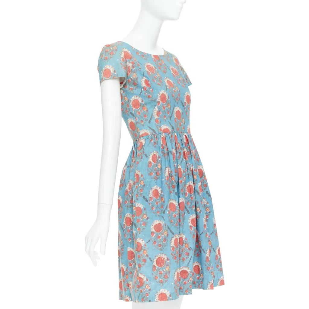 Oscar De La Renta Vintage Print Dress Red Cotton Very good - Inside View
