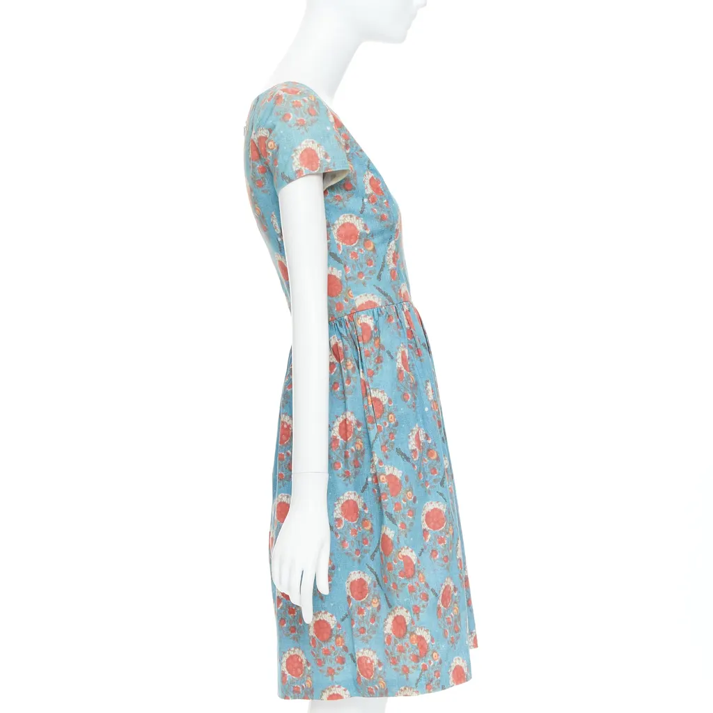 Oscar De La Renta Vintage Print Dress Red Cotton Very good - Model View