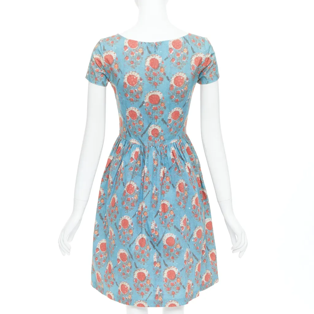 Oscar De La Renta Vintage Print Dress Red Cotton Very good - Box View