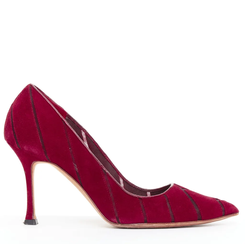 Manolo Blahnik Nadira Burgundy Suede Good - Front View